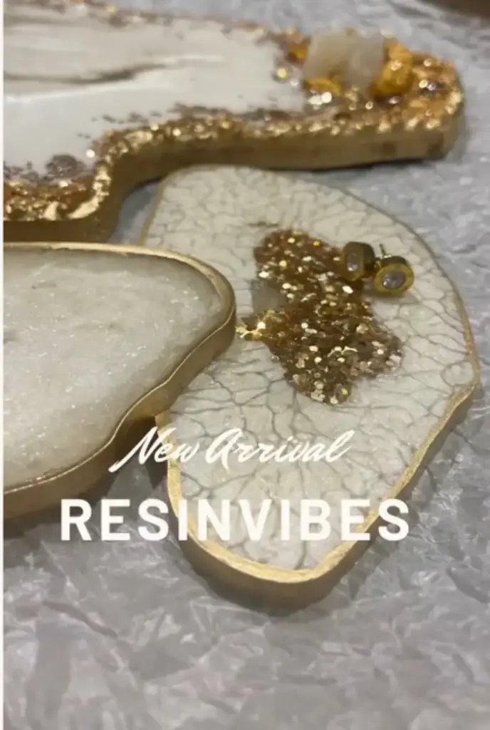 Tray Coaster Set Gold Marble